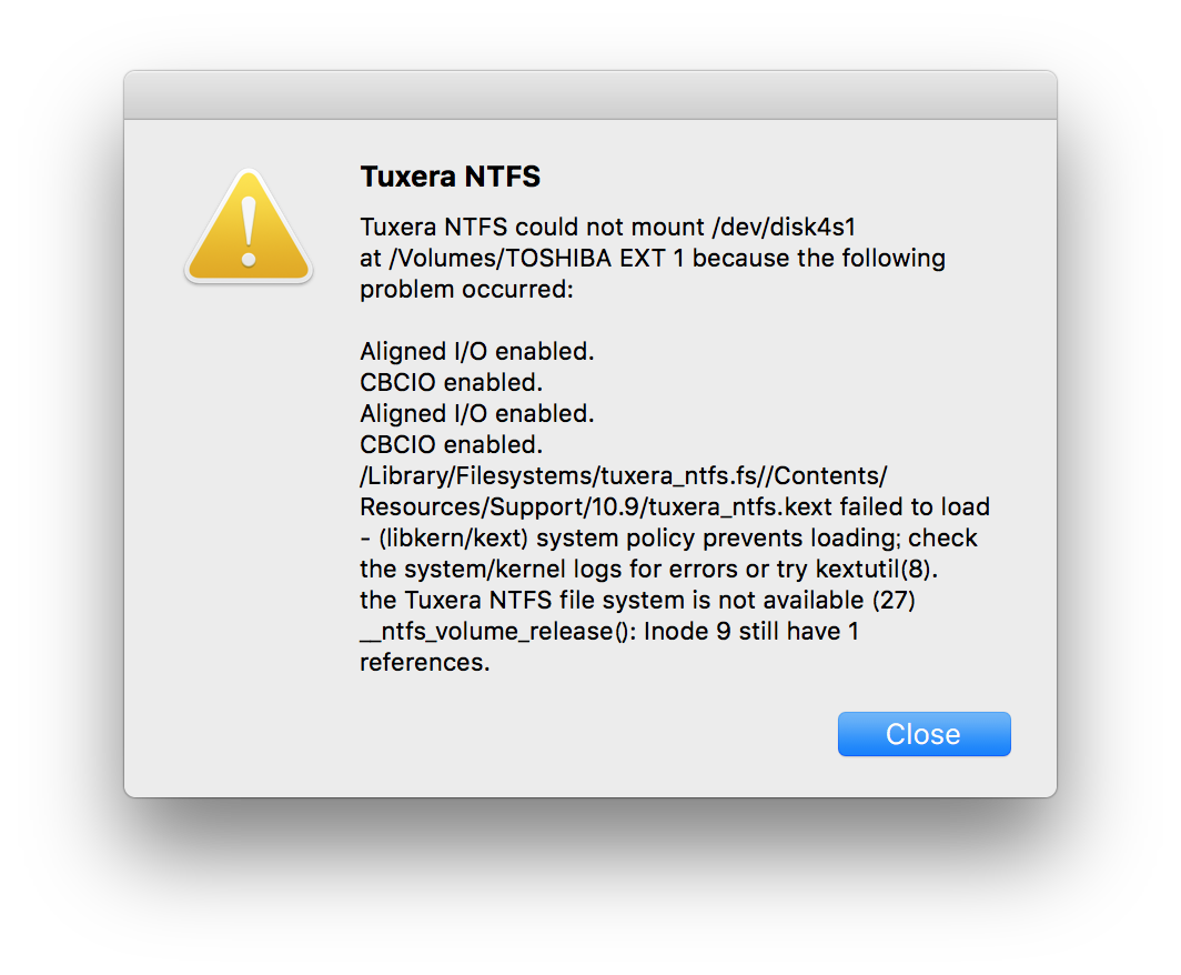 manually approve the tuxera ntfs for mac krnel extension